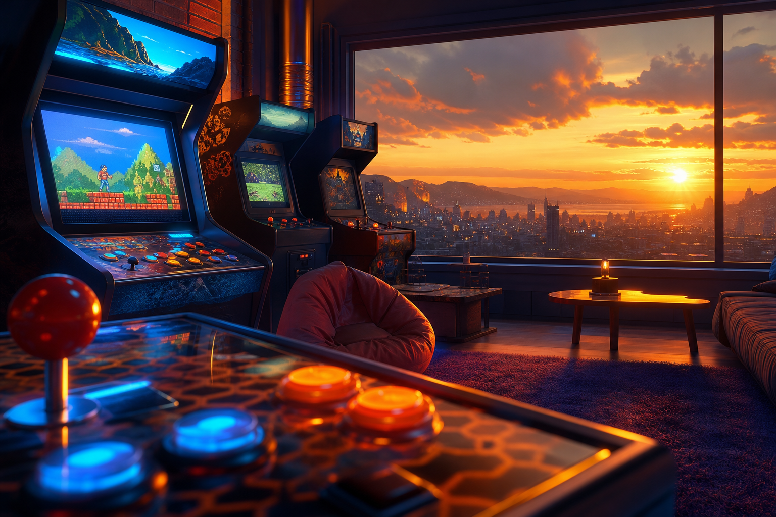 Retro Arcade Room With Neon Machines Gaming Wallpaper  7 4K