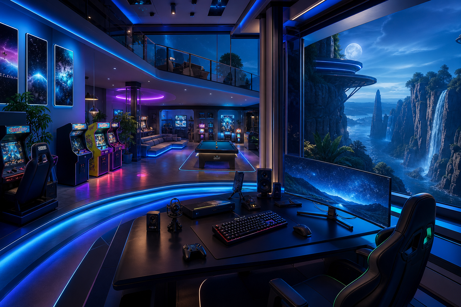 Retro Arcade Room With Neon Machines Gaming Wallpaper  7 4K
