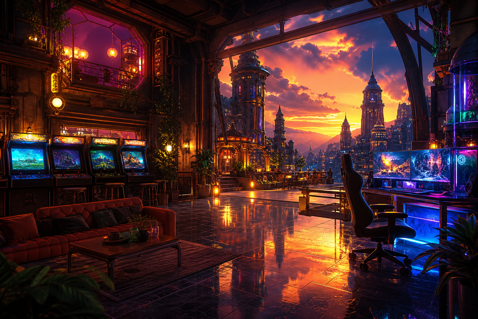 Retro Arcade Room With Neon Machines Gaming Wallpaper  7 4K