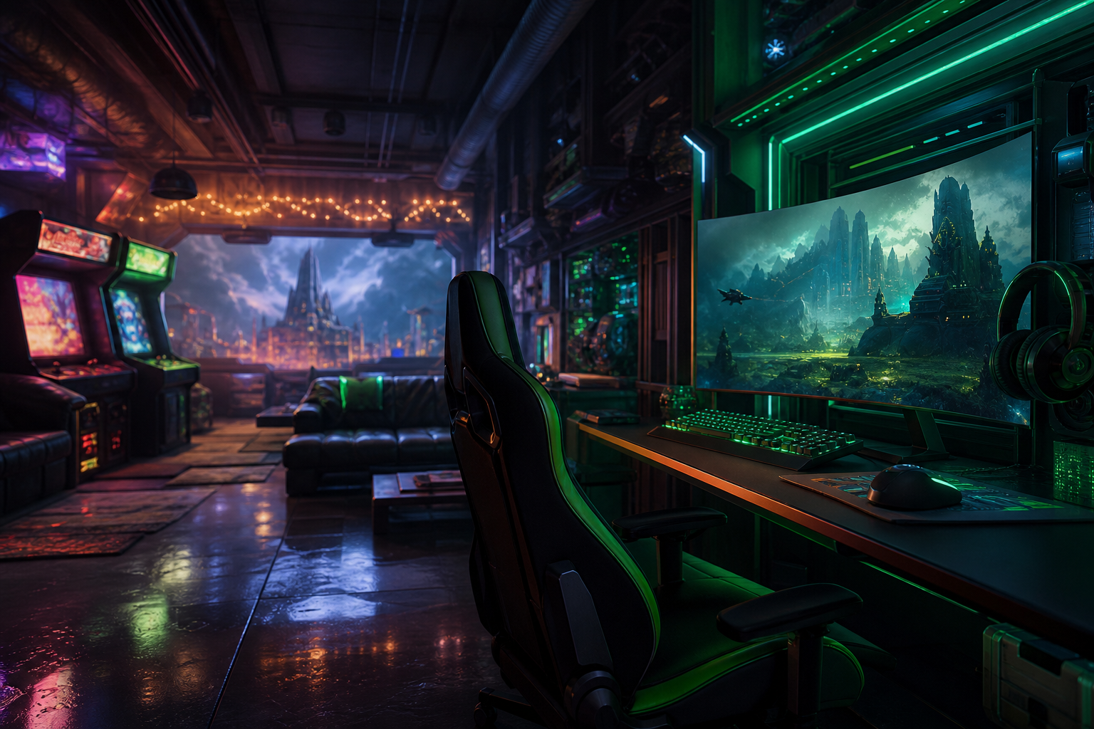 Retro Arcade Room With Neon Machines Gaming Wallpaper  7 4K