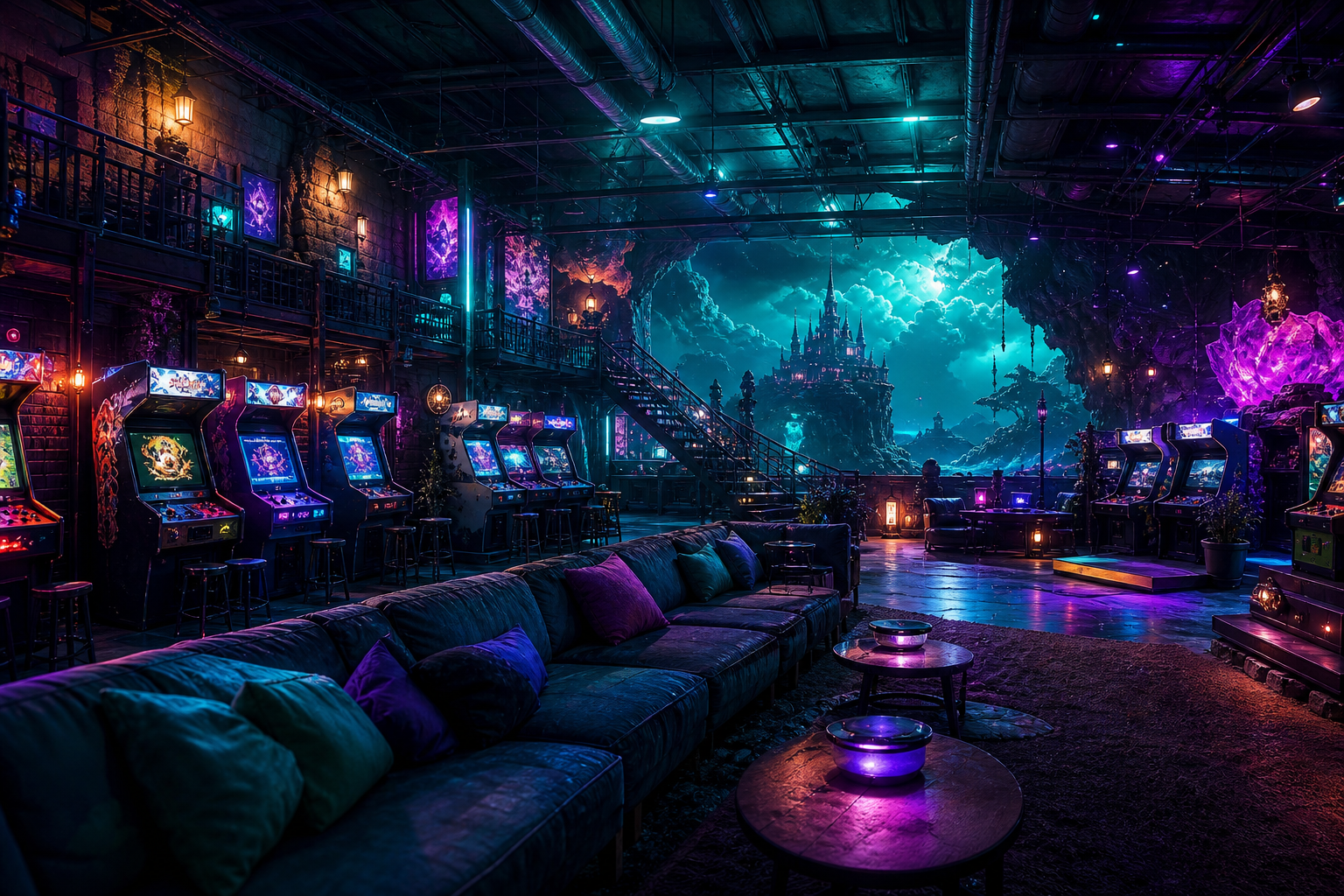 Retro Arcade Room With Neon Machines Gaming Wallpaper  7 4K