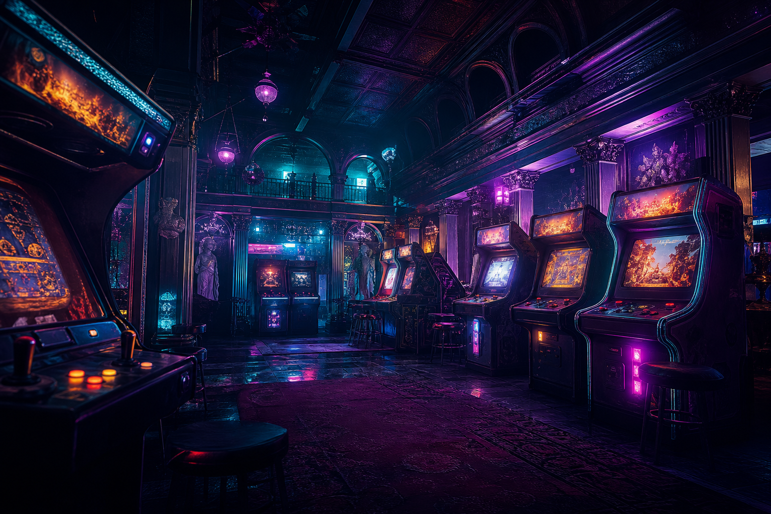 Retro Arcade Room With Neon Machines Gaming Wallpaper  7 4K