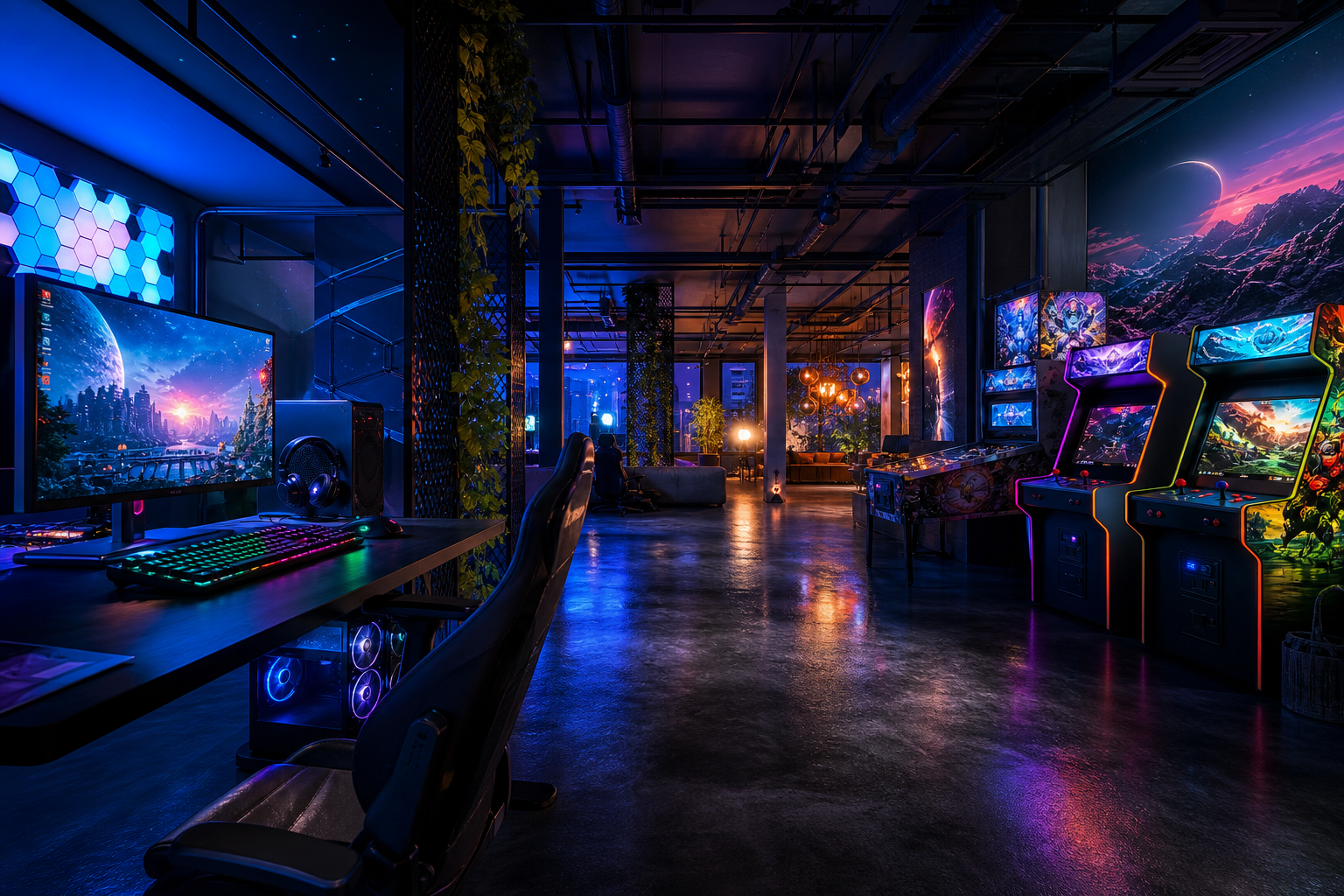 Retro Arcade Room With Neon Machines Gaming Wallpaper  7 4K