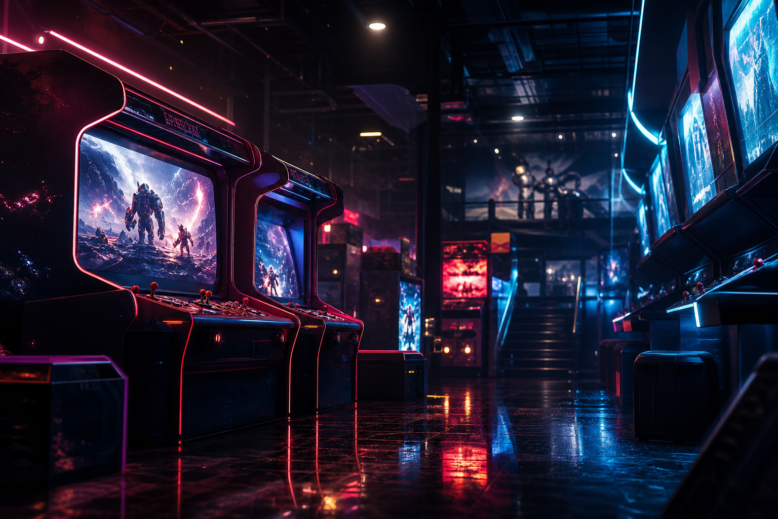 Retro Arcade Room With Neon Machines Gaming Wallpaper  7 4K