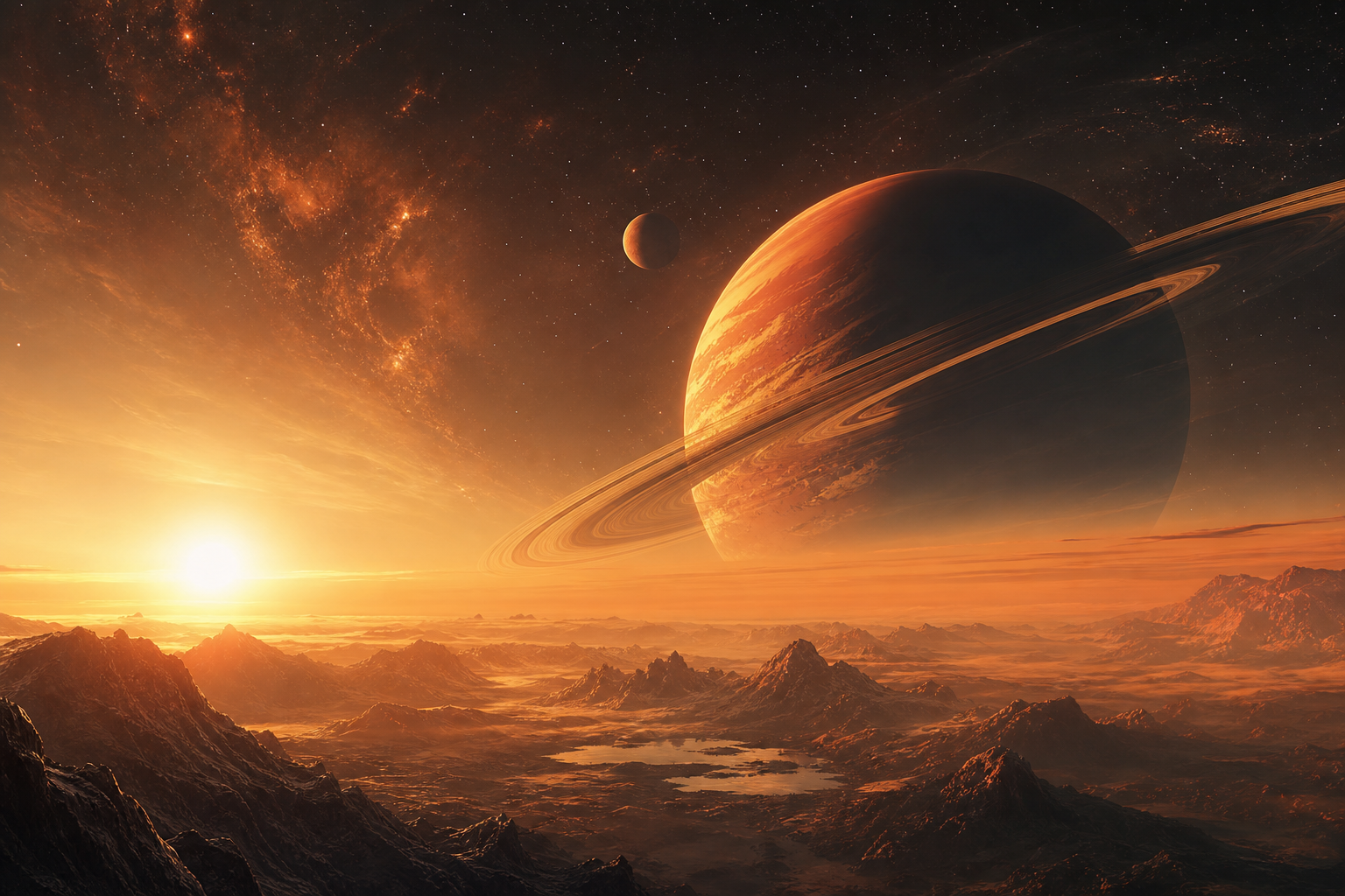 Ringed Exoplanet Sunrise Space Wallpaper  10 4K