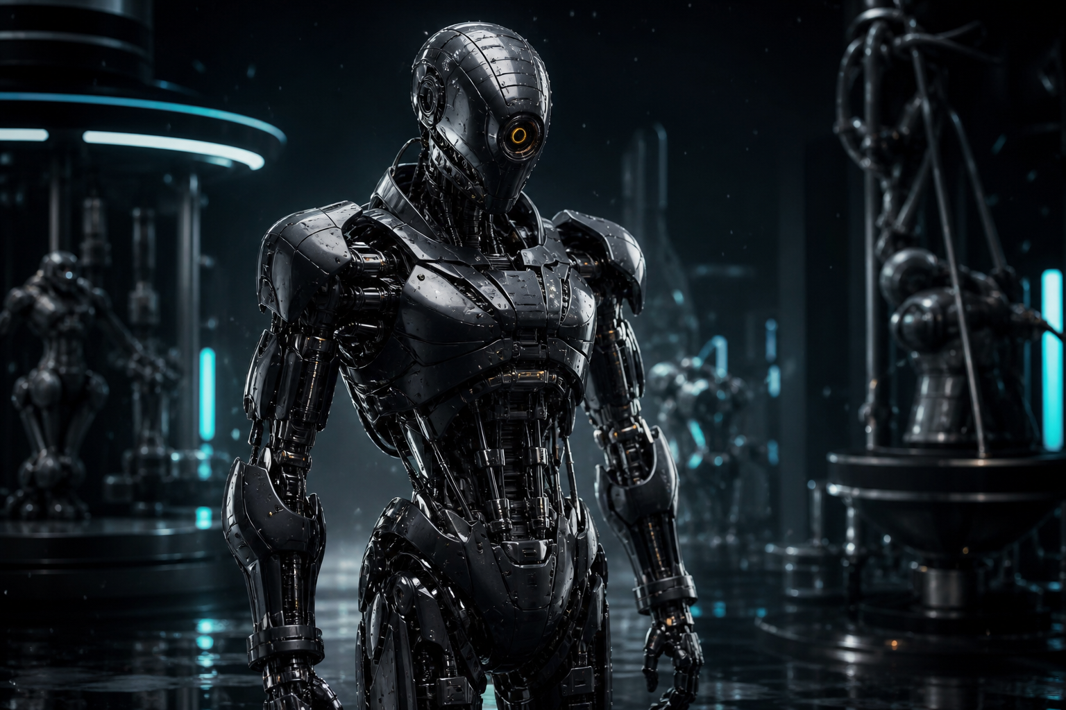 Robot Warrior Standing In Neon Rain Robots Wallpaper 10 4K 7 4K Robots Wallpaper