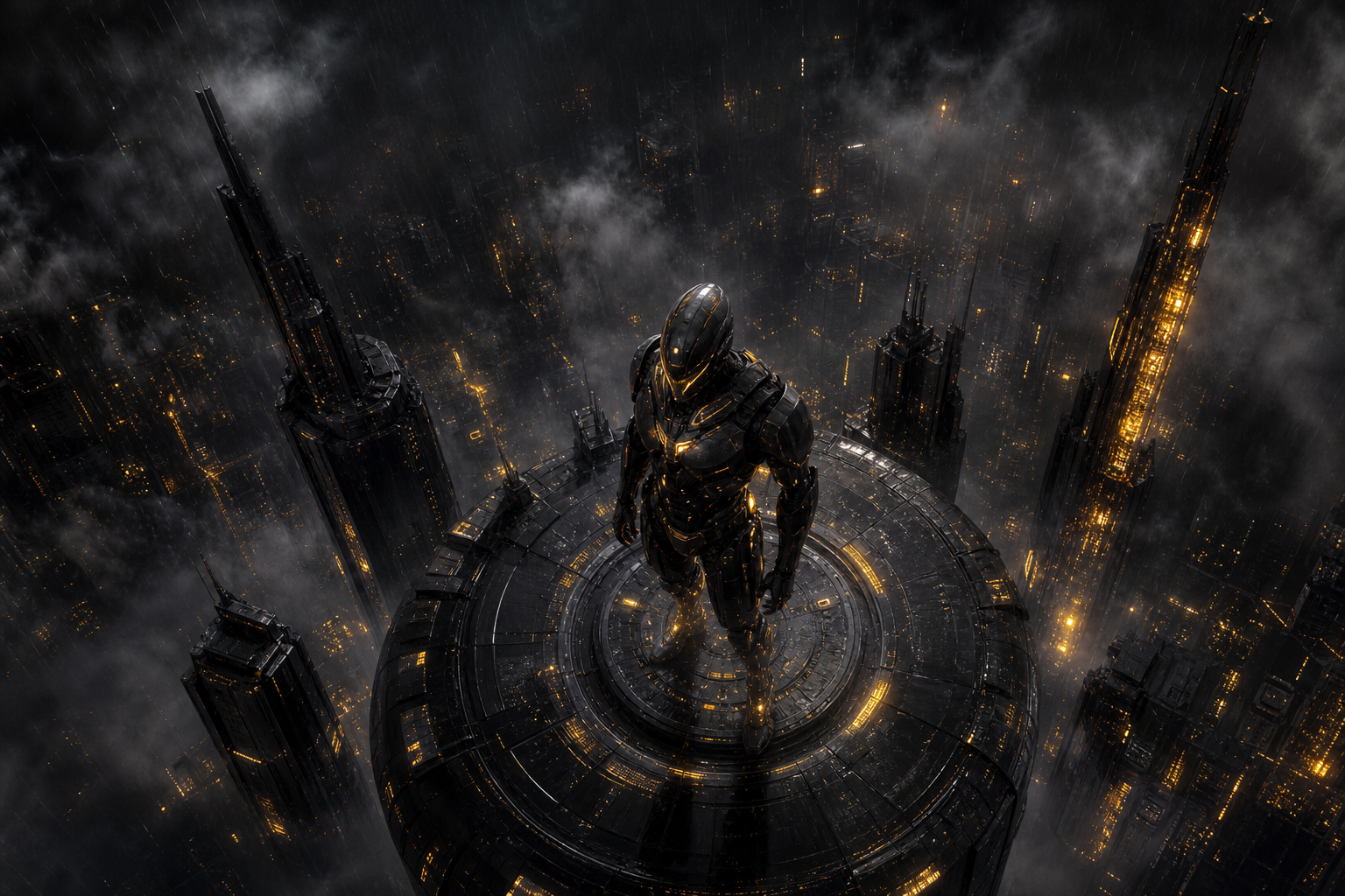 Robot Warrior Standing In Neon Rain Robots Wallpaper  2 4K