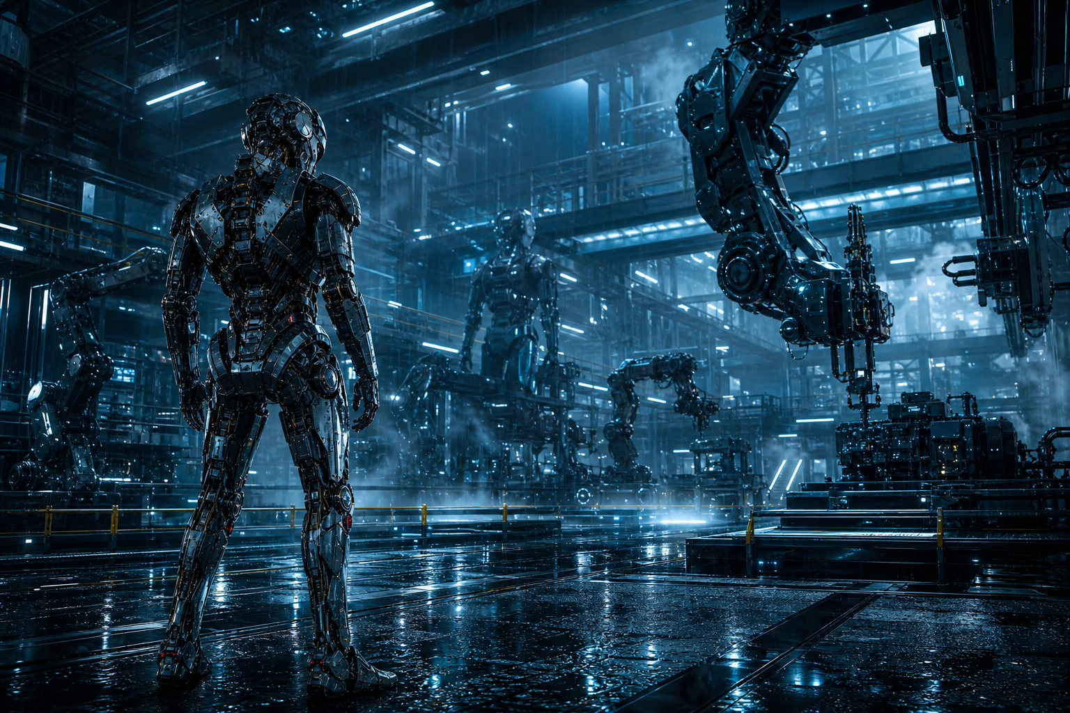 Robot Warrior Standing In Neon Rain Robots Wallpaper 2 4K 11 4K Robots Wallpaper