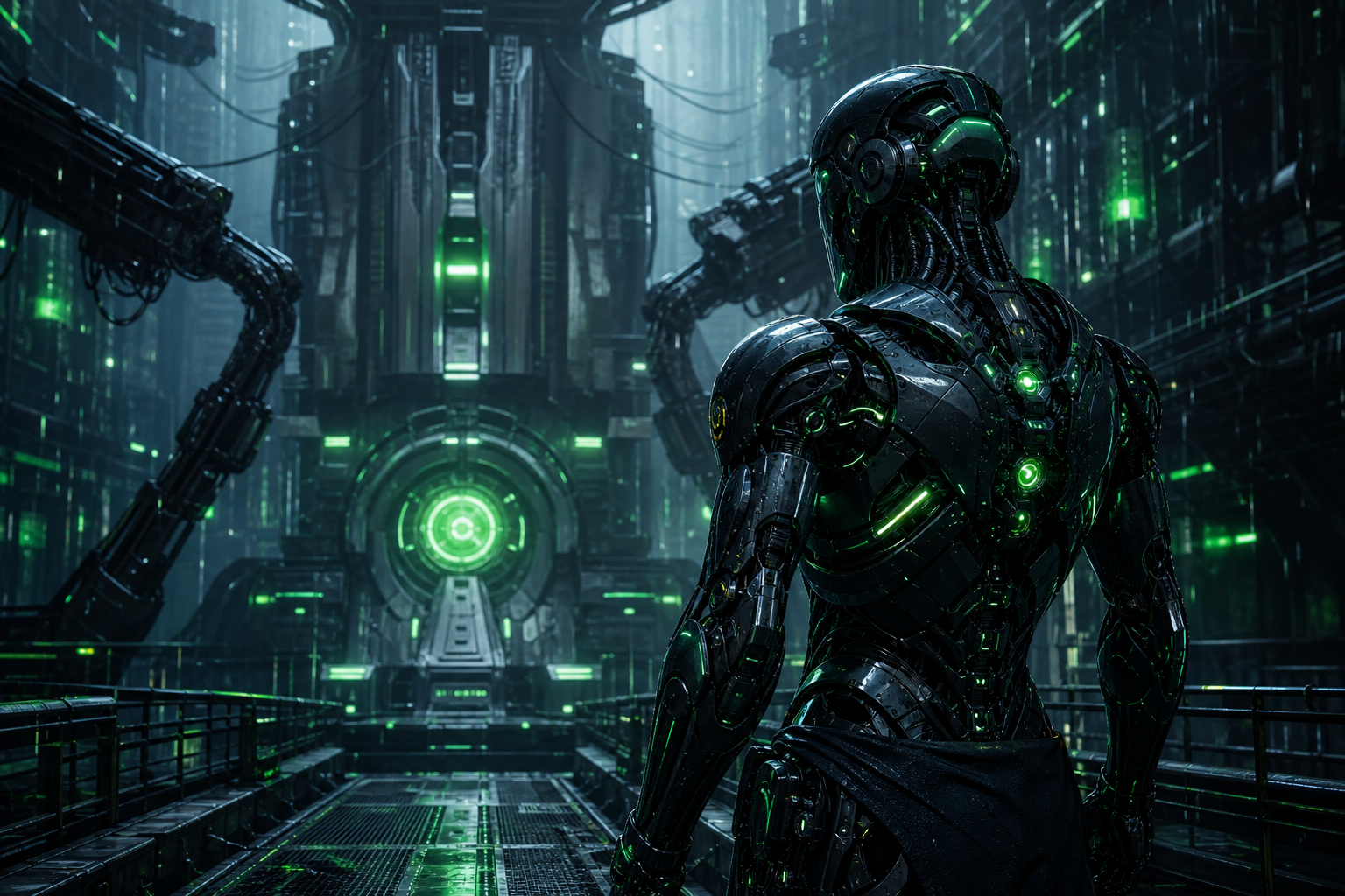 Robot Warrior Standing In Neon Rain Robots Wallpaper  2 4K