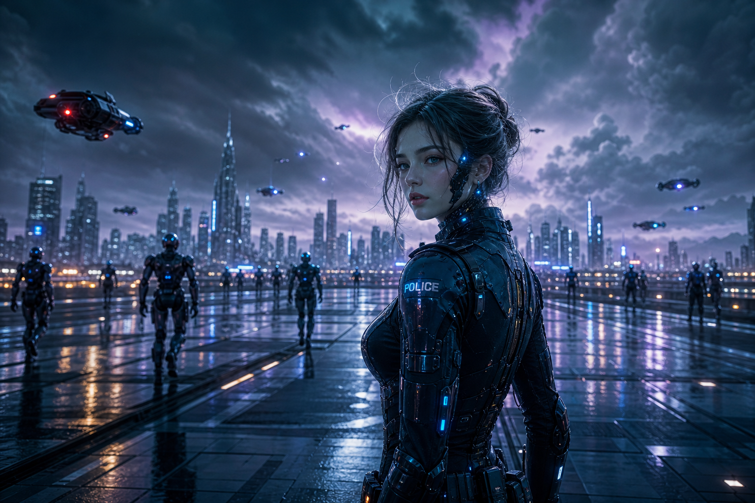 Robotic City Police Patrol Ai-Girls Wallpaper  12 4K