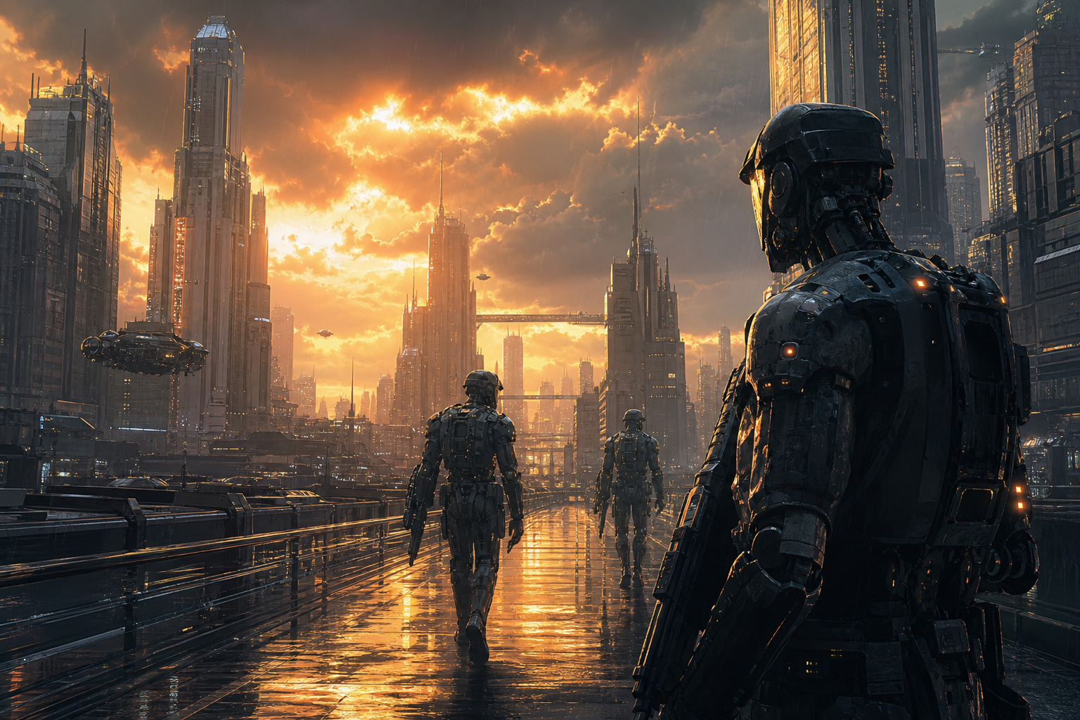 Robotic City Police Patrol Cyberpunk Wallpaper  12 4K