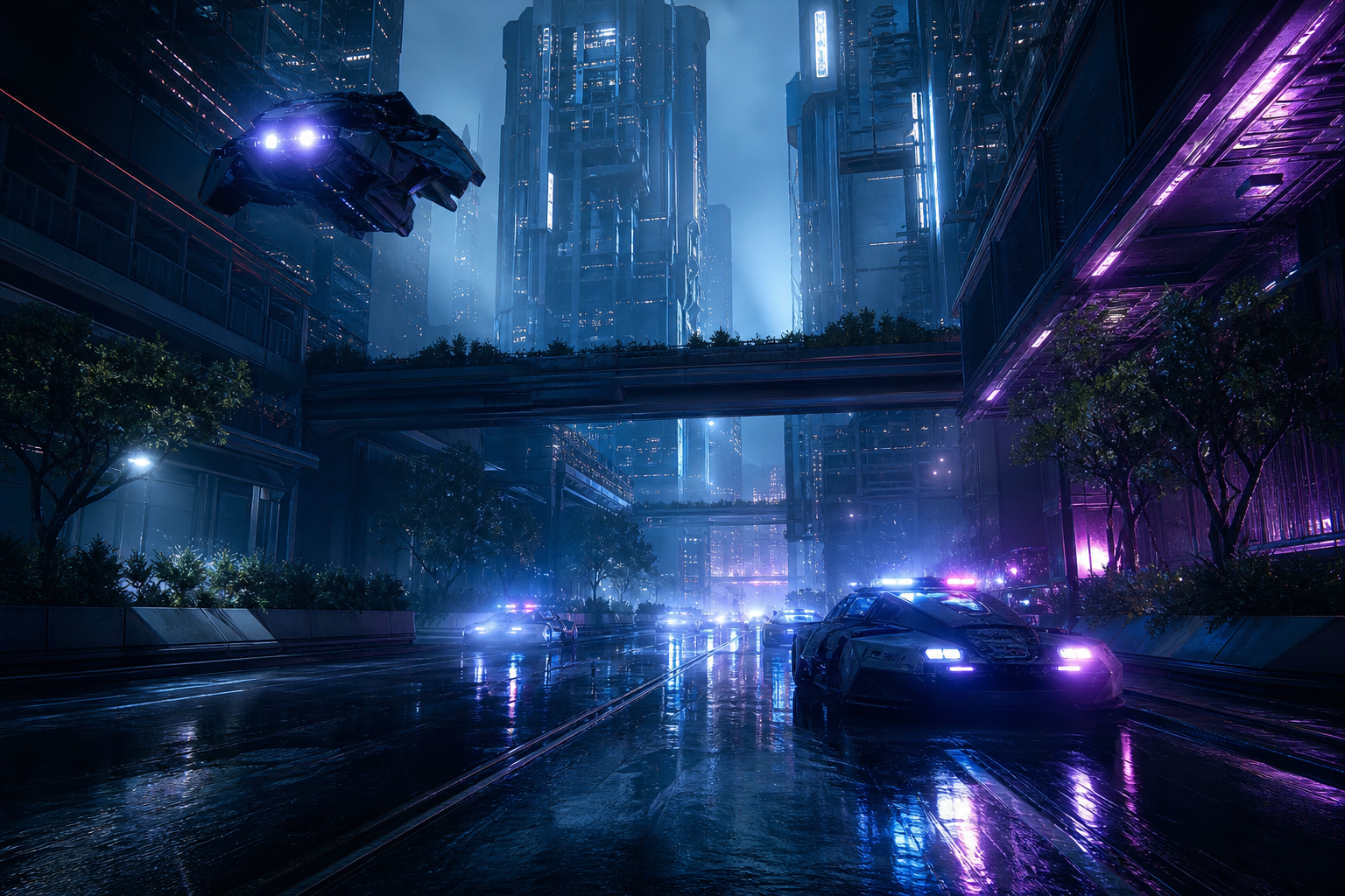 Robotic City Police Patrol Cyberpunk Wallpaper  12 4K