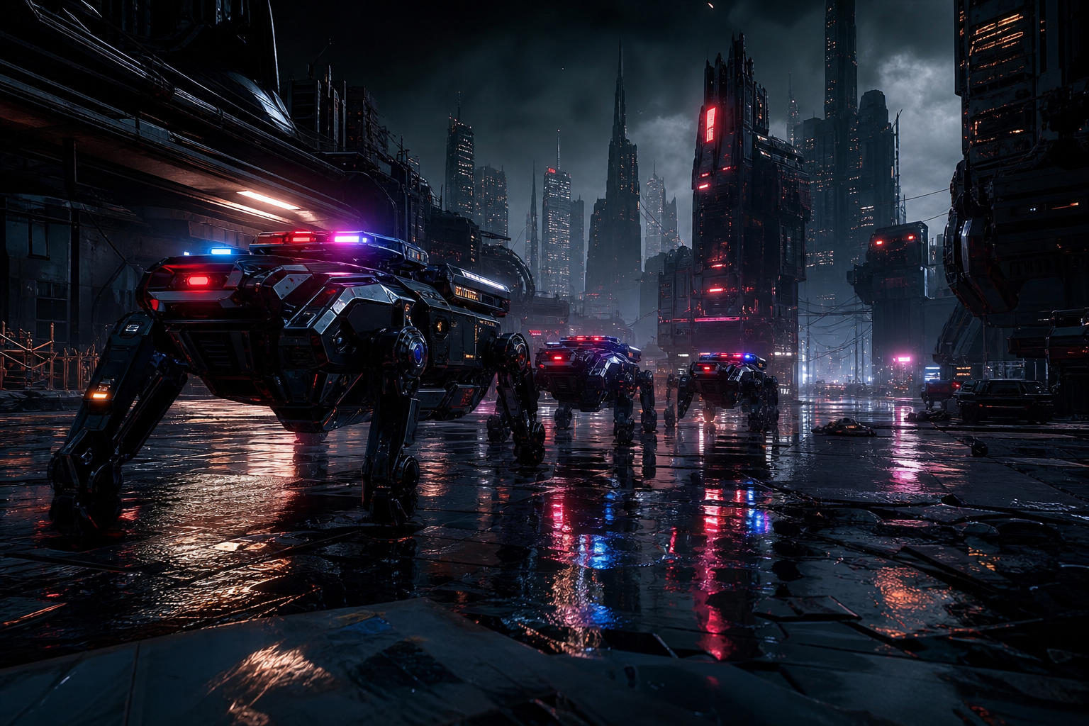 Robotic City Police Patrol Cyberpunk Wallpaper  12 4K