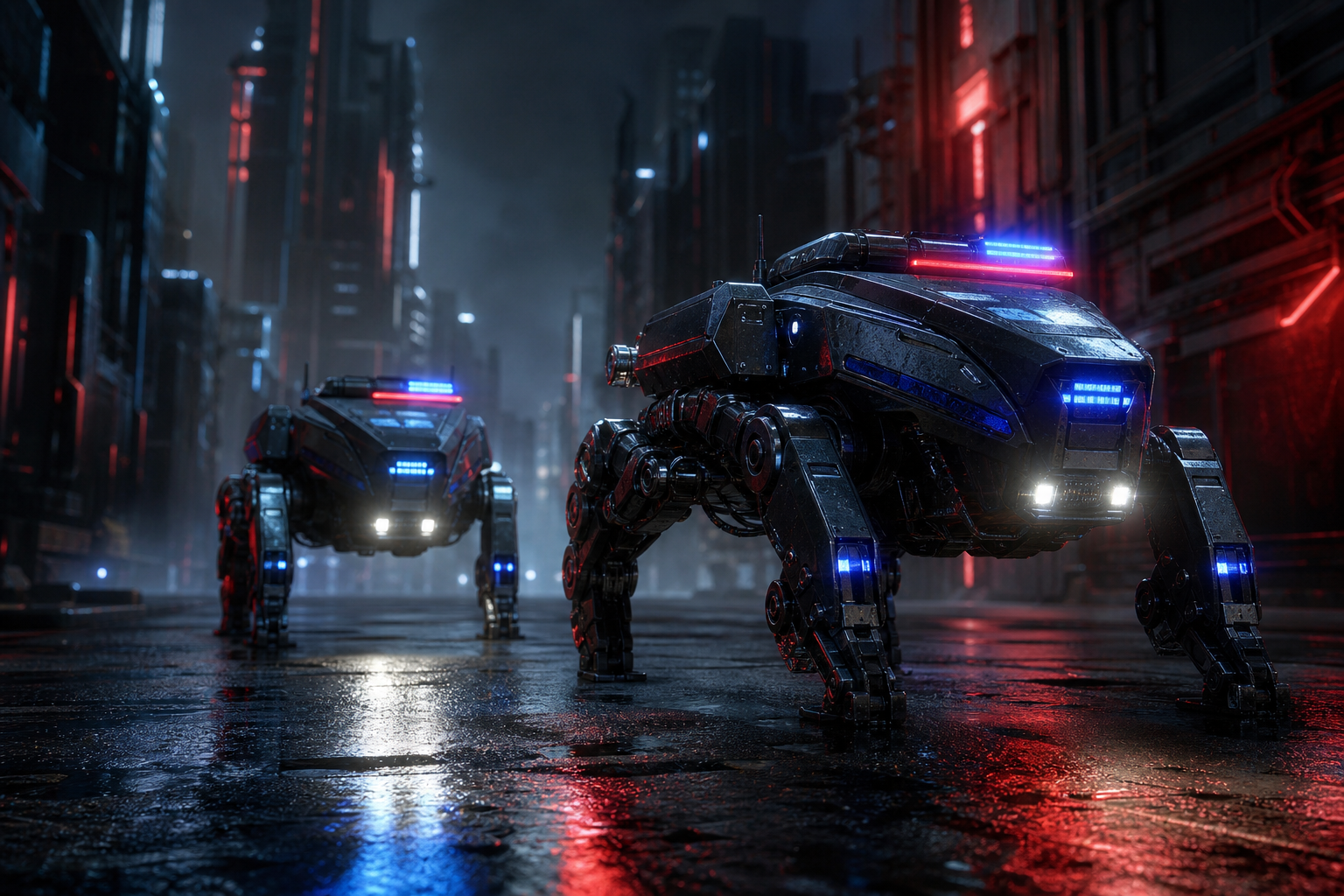 Robotic City Police Patrol Cyberpunk Wallpaper  12 4K