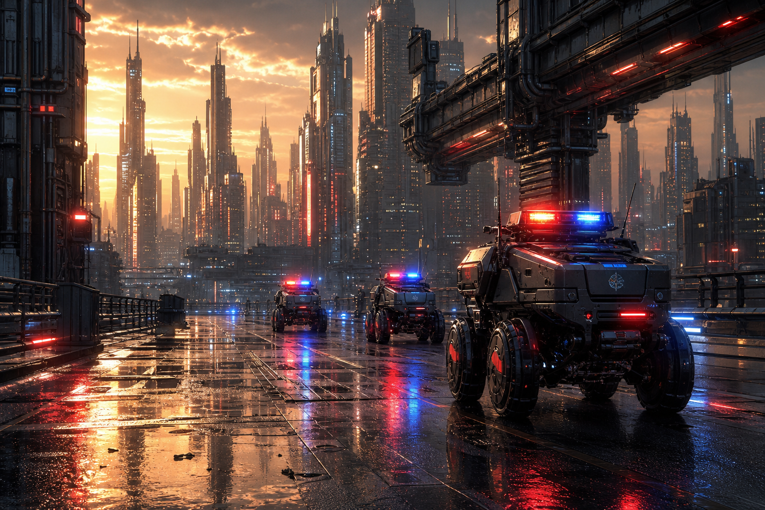 Robotic City Police Patrol Cyberpunk Wallpaper  12 4K