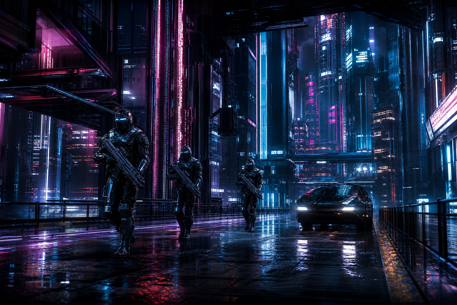 Robotic City Police Patrol Cyberpunk Wallpaper  12 4K