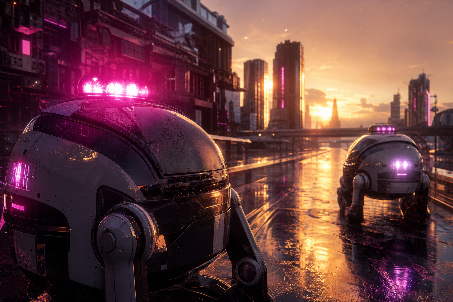Robotic City Police Patrol Cyberpunk Wallpaper  12 4K