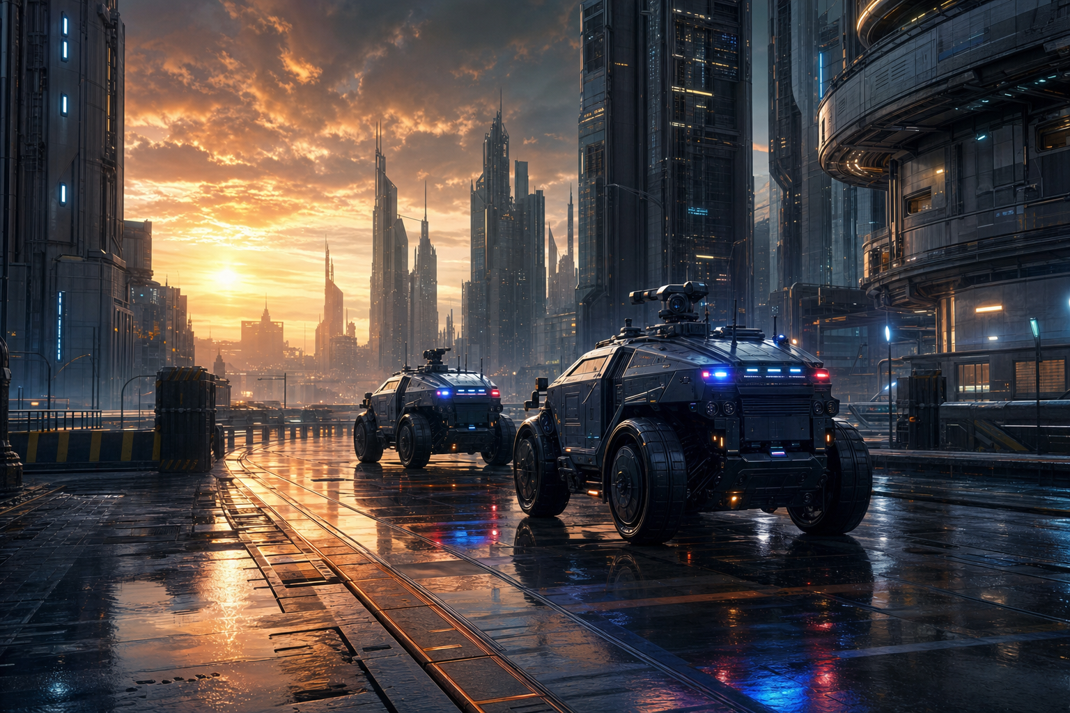 Robotic City Police Patrol Cyberpunk Wallpaper  12 4K