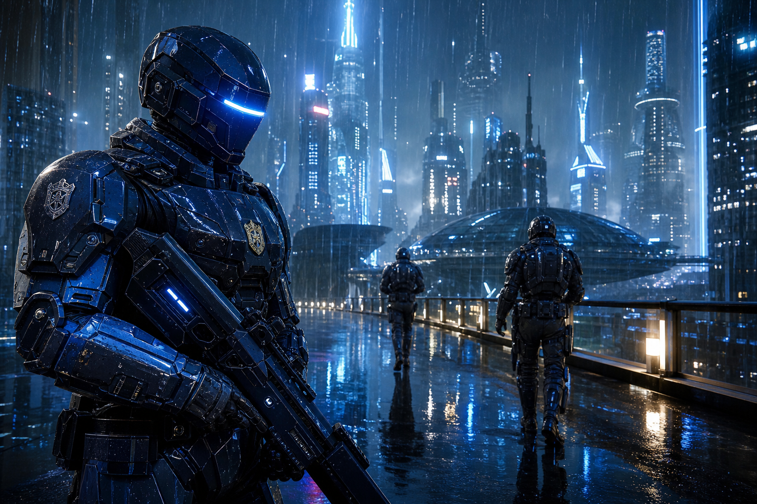Robotic City Police Patrol Cyberpunk Wallpaper  12 4K