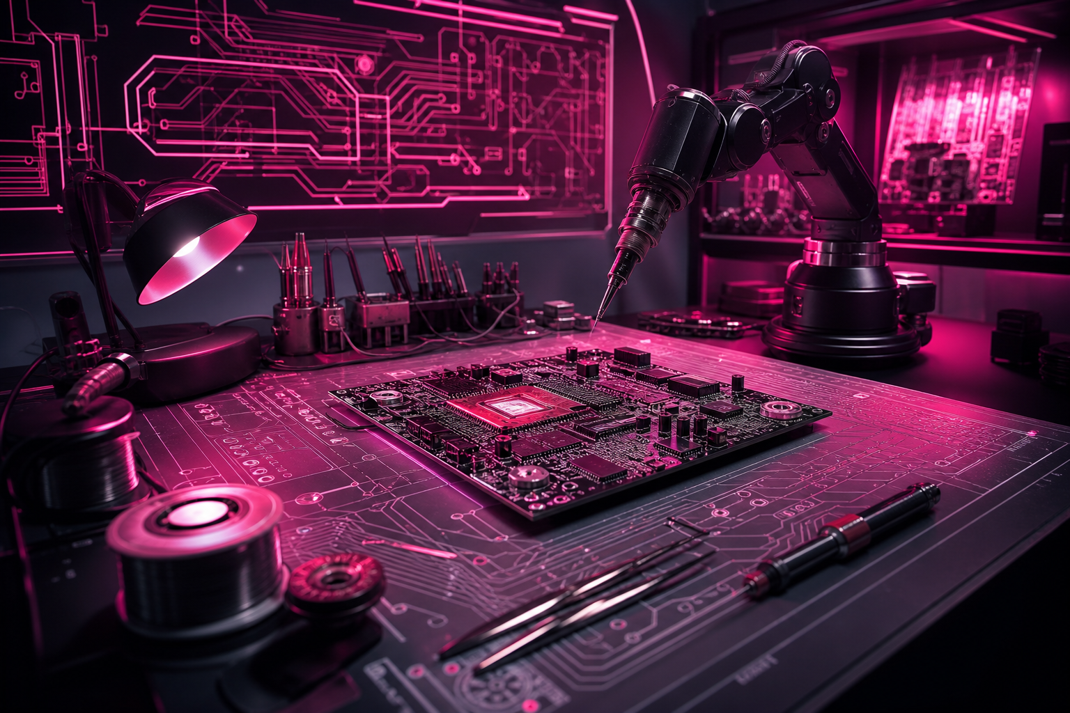 Robotics Workbench With Soldering Tools Electronics Wallpaper  4 4K