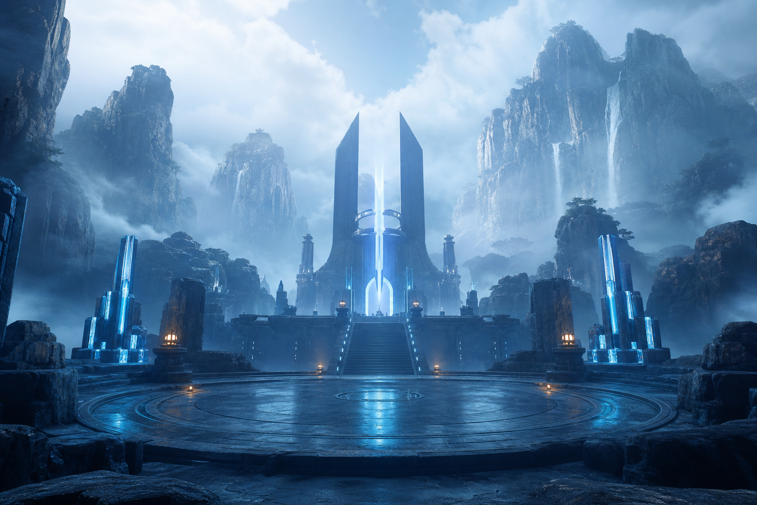 Sci Fi Battle Arena With Neon Lights Gaming Wallpaper  13 4K