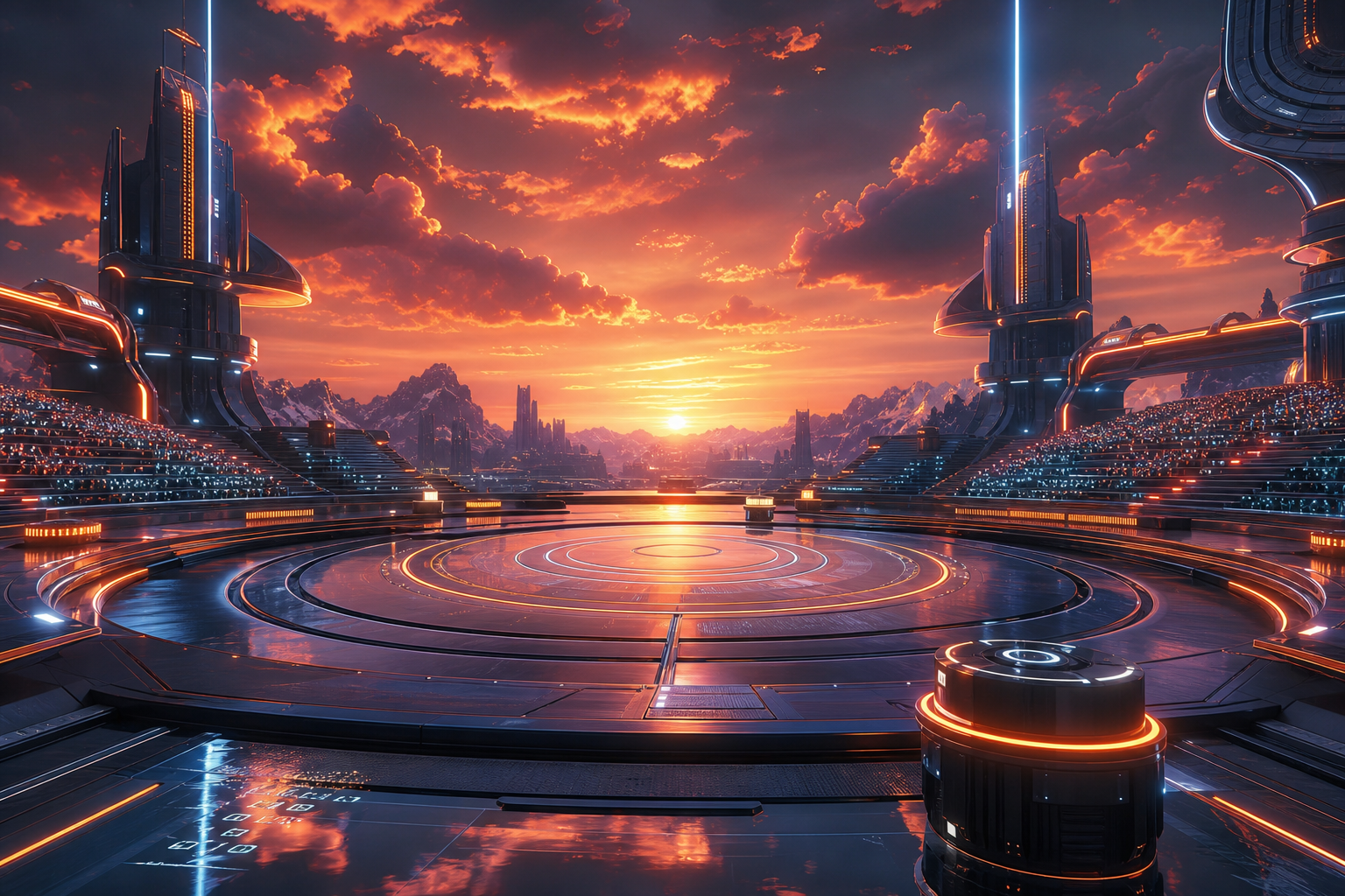 Sci Fi Battle Arena With Neon Lights Gaming Wallpaper  13 4K
