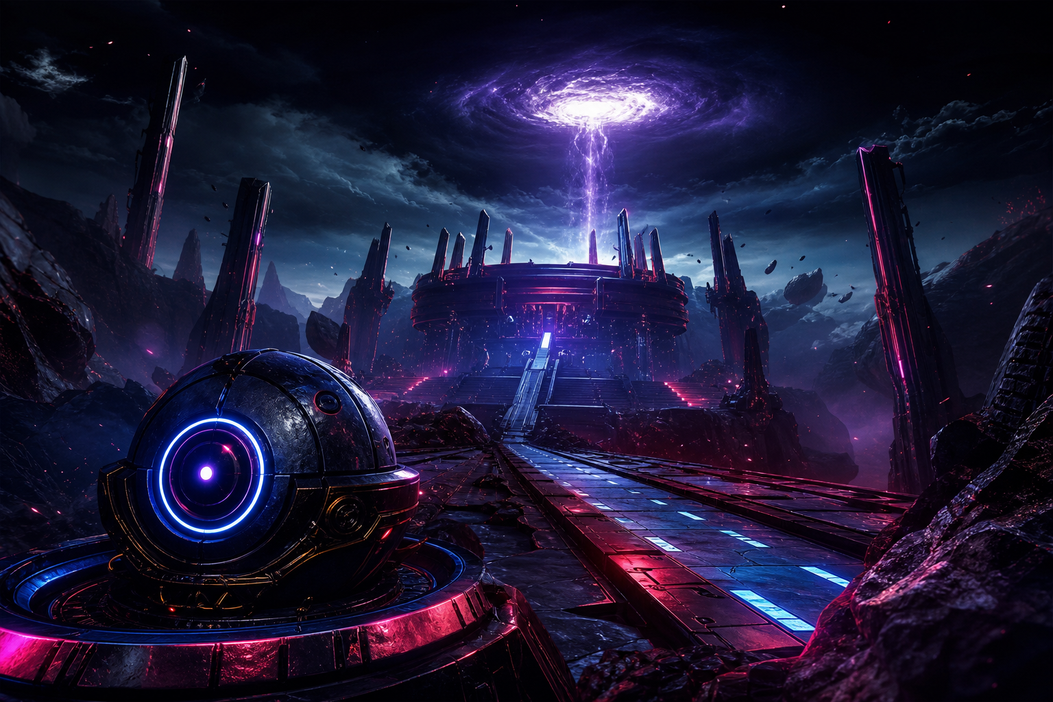 Sci Fi Battle Arena With Neon Lights Gaming Wallpaper  13 4K