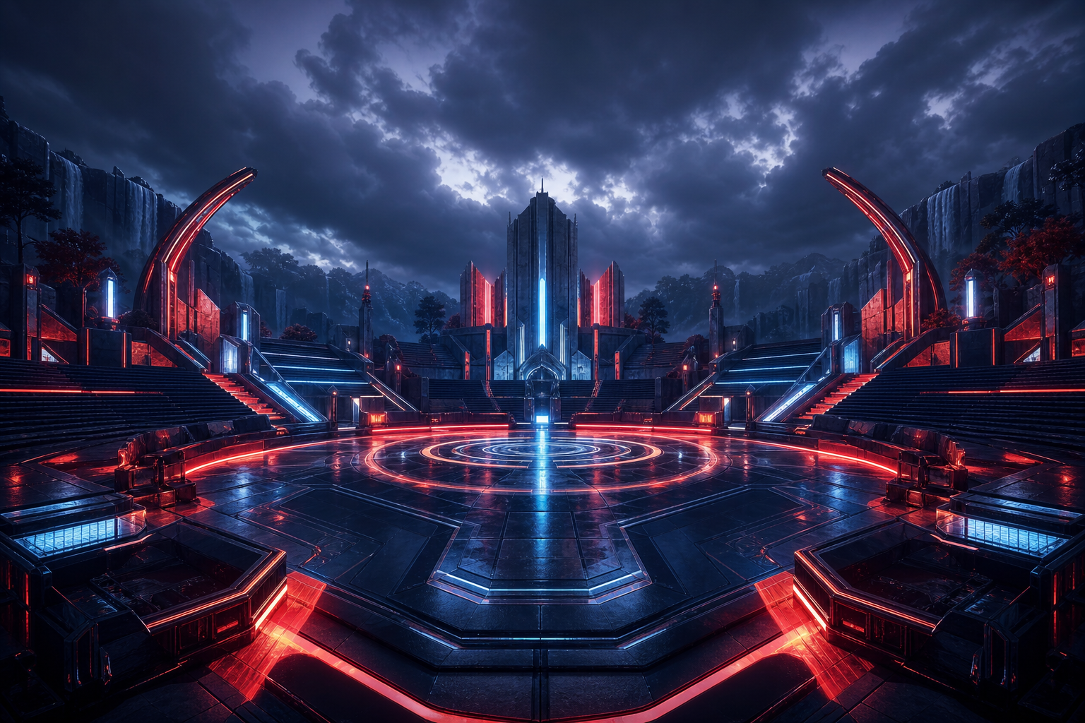 Sci Fi Battle Arena With Neon Lights Gaming Wallpaper  13 4K