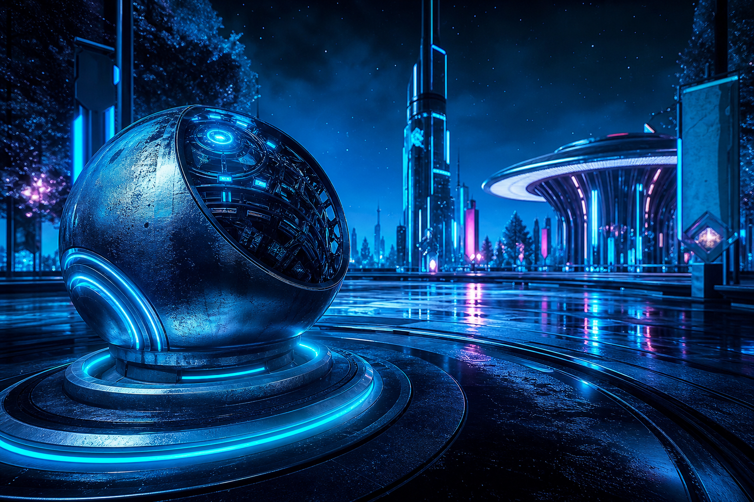 Sci Fi Battle Arena With Neon Lights Gaming Wallpaper  13 4K