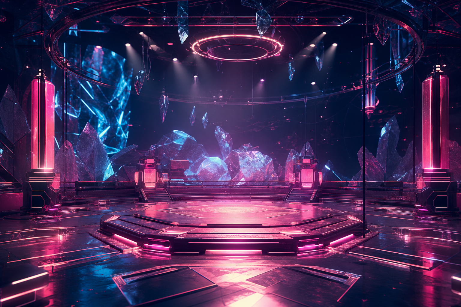 Sci Fi Battle Arena With Neon Lights Gaming Wallpaper  13 4K