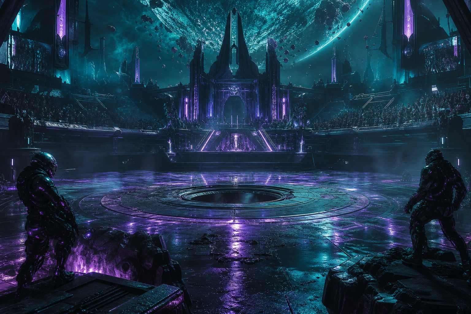 Sci Fi Battle Arena With Neon Lights Gaming Wallpaper  13 4K