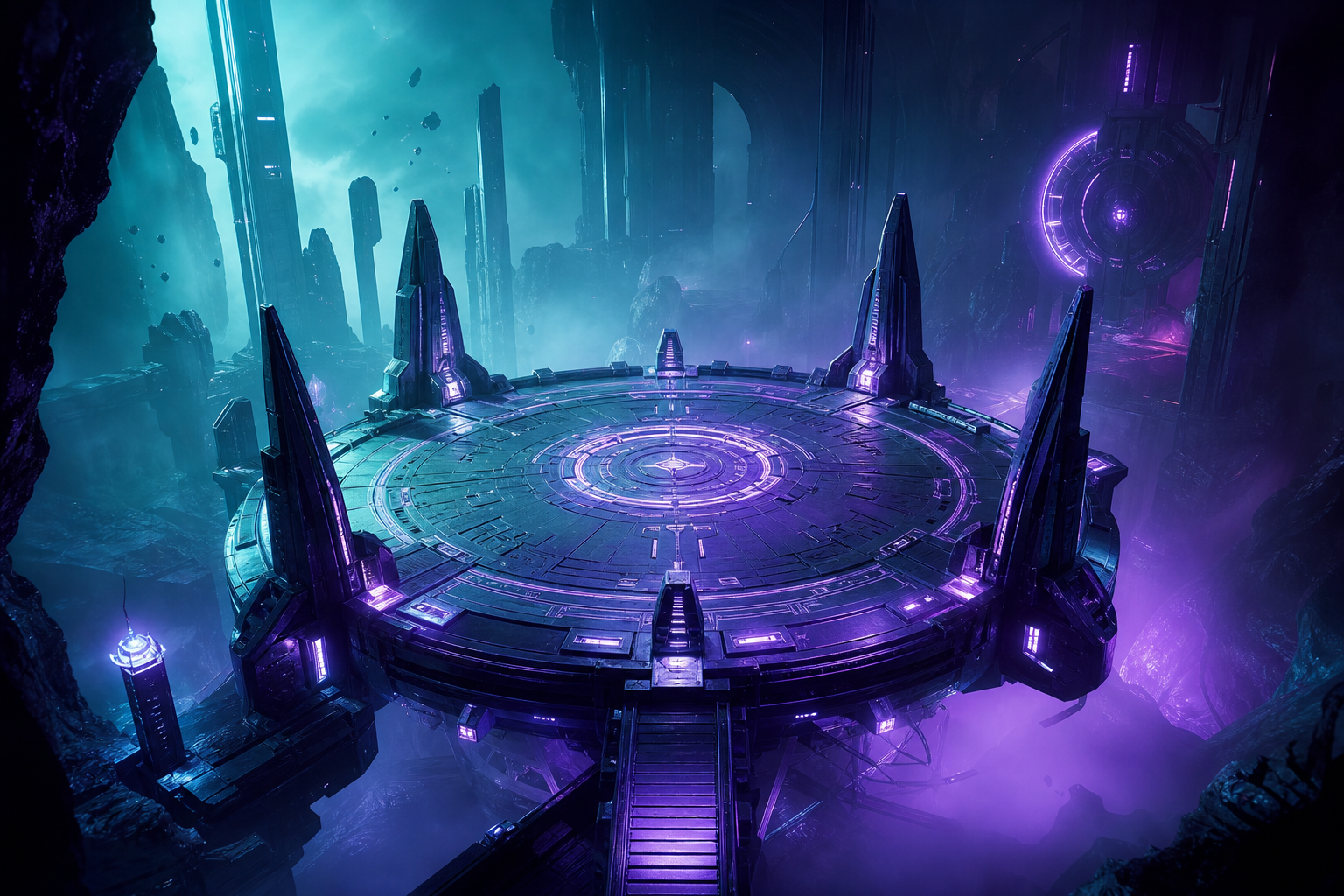 Sci Fi Battle Arena With Neon Lights Gaming Wallpaper  3 4K