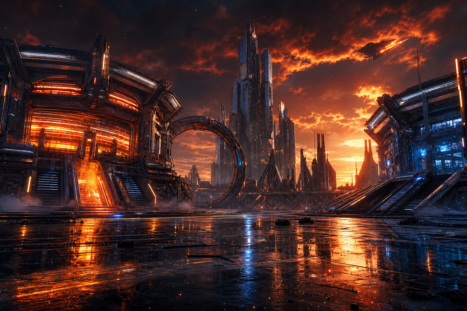 Sci Fi Battle Arena With Neon Lights Gaming Wallpaper  3 4K