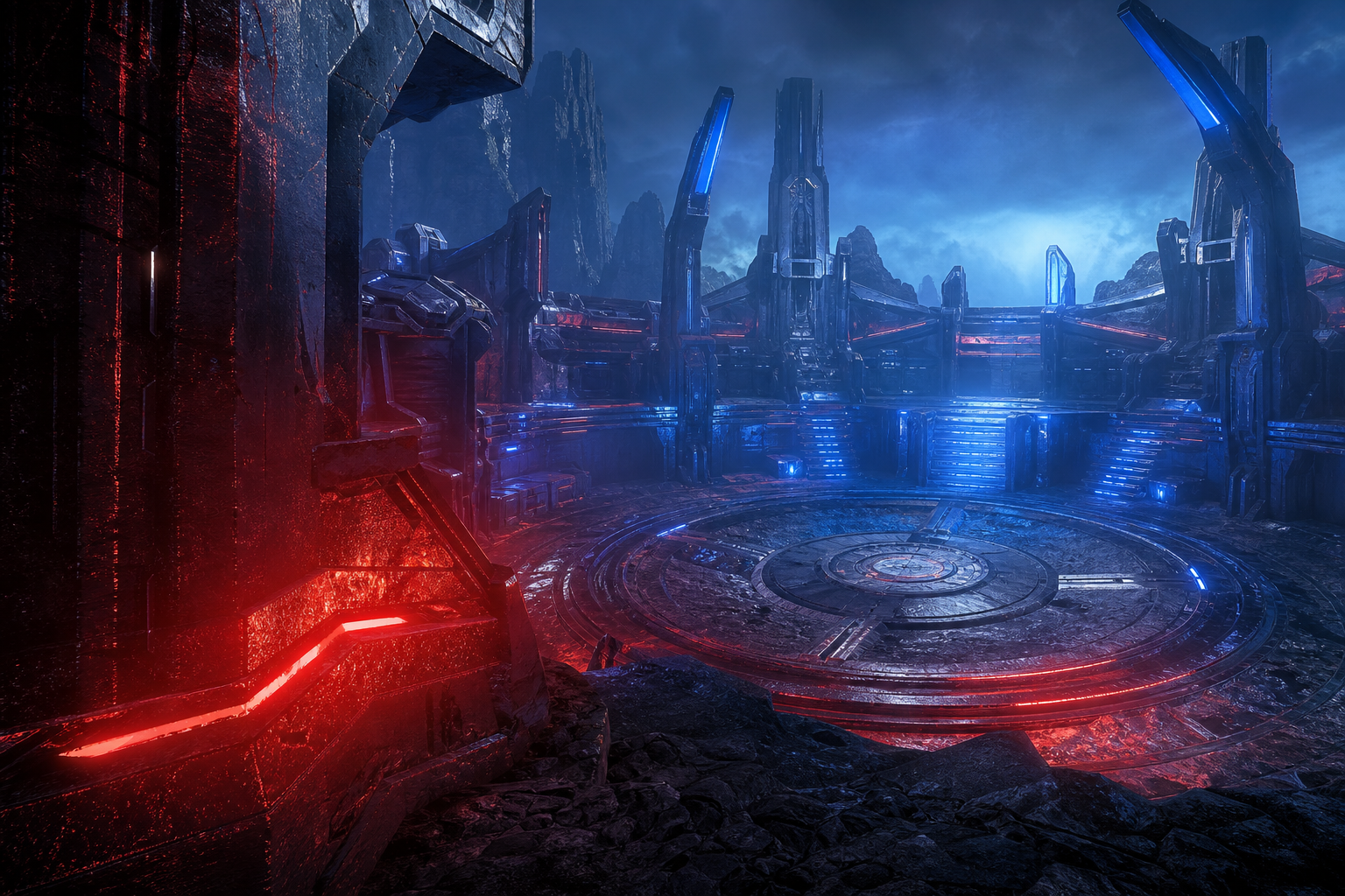Sci Fi Battle Arena With Neon Lights Gaming Wallpaper  3 4K