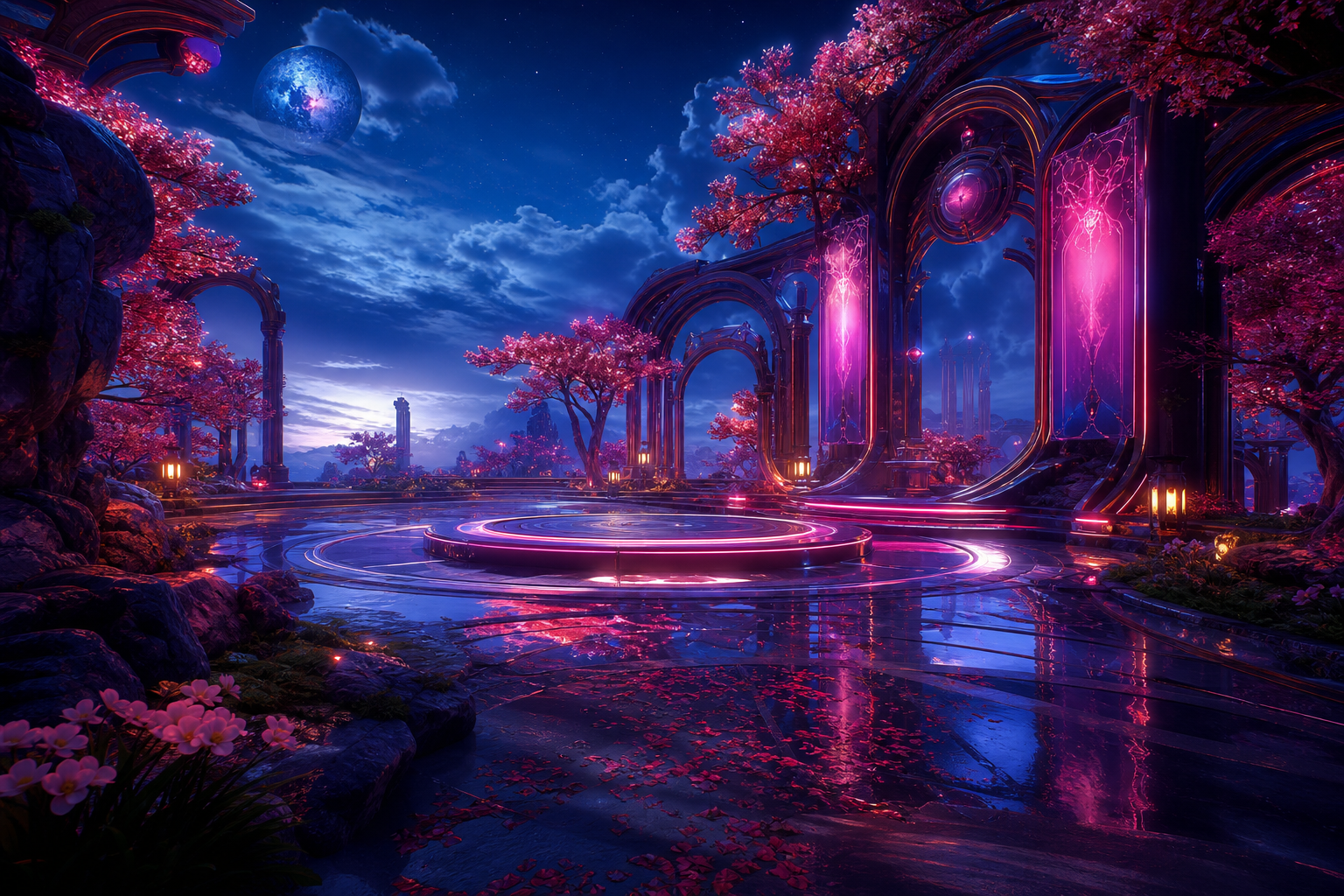 Sci Fi Battle Arena With Neon Lights Gaming Wallpaper  3 4K