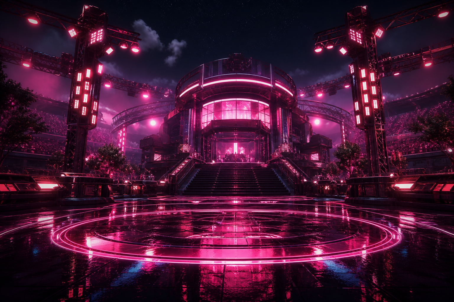 Sci Fi Battle Arena With Neon Lights Gaming Wallpaper  3 4K