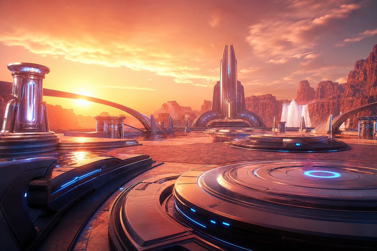 Sci Fi Battle Arena With Neon Lights Gaming Wallpaper  3 4K