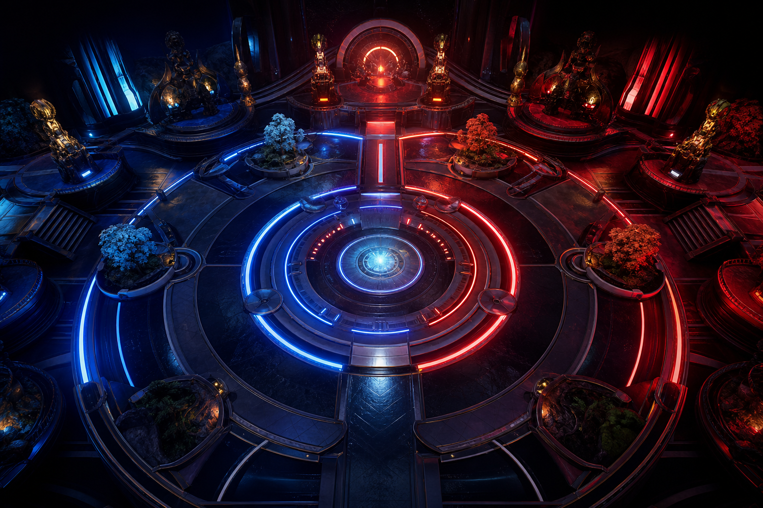 Sci Fi Battle Arena With Neon Lights Gaming Wallpaper  3 4K