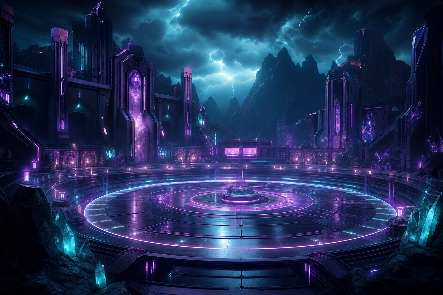 Sci Fi Battle Arena With Neon Lights Gaming Wallpaper  3 4K
