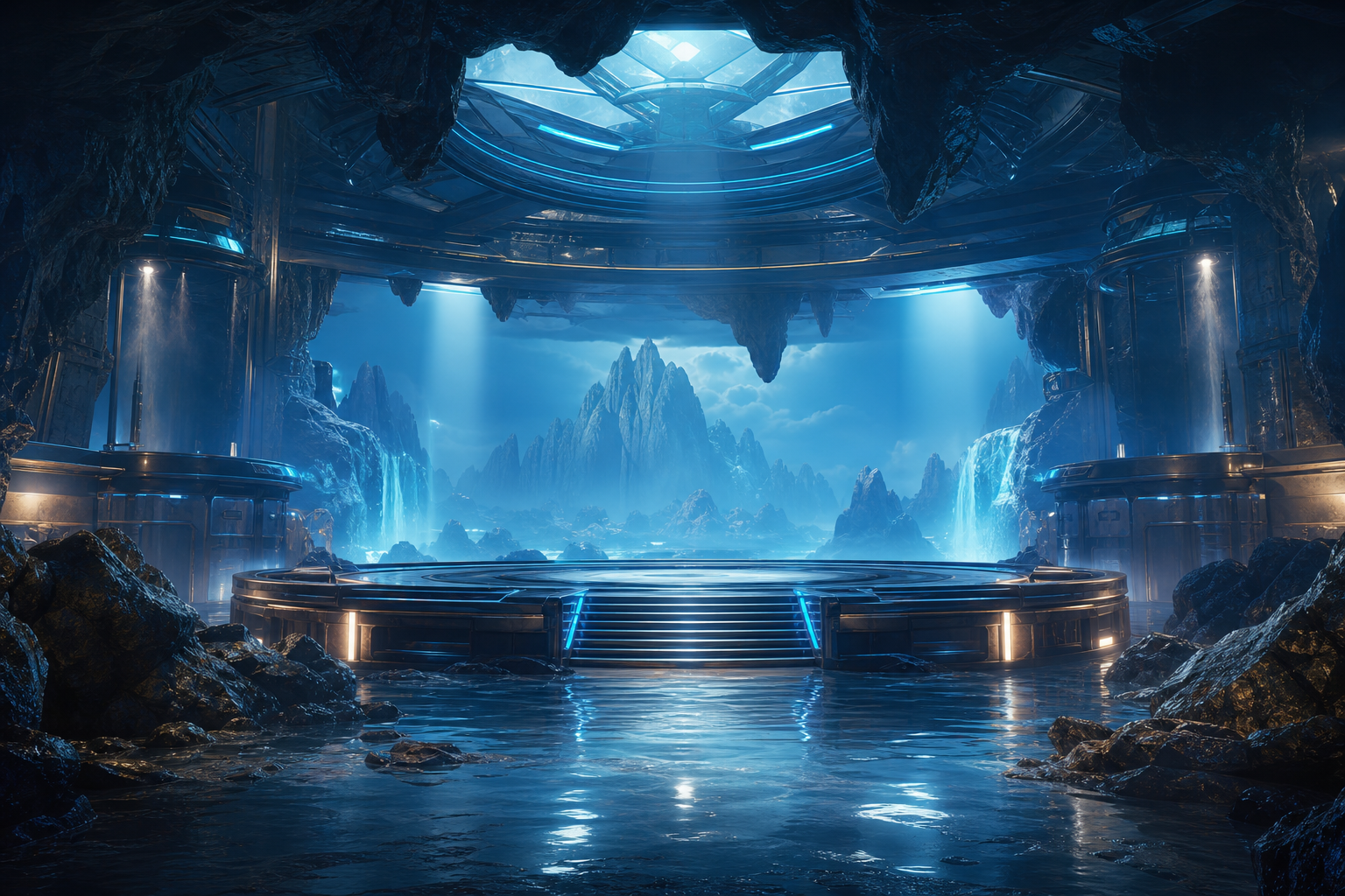 Sci Fi Battle Arena With Neon Lights Gaming Wallpaper  3 4K