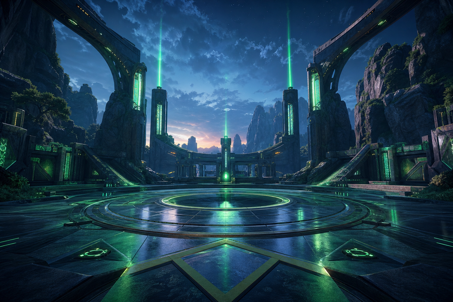 Sci Fi Battle Arena With Neon Lights Gaming Wallpaper  3 4K