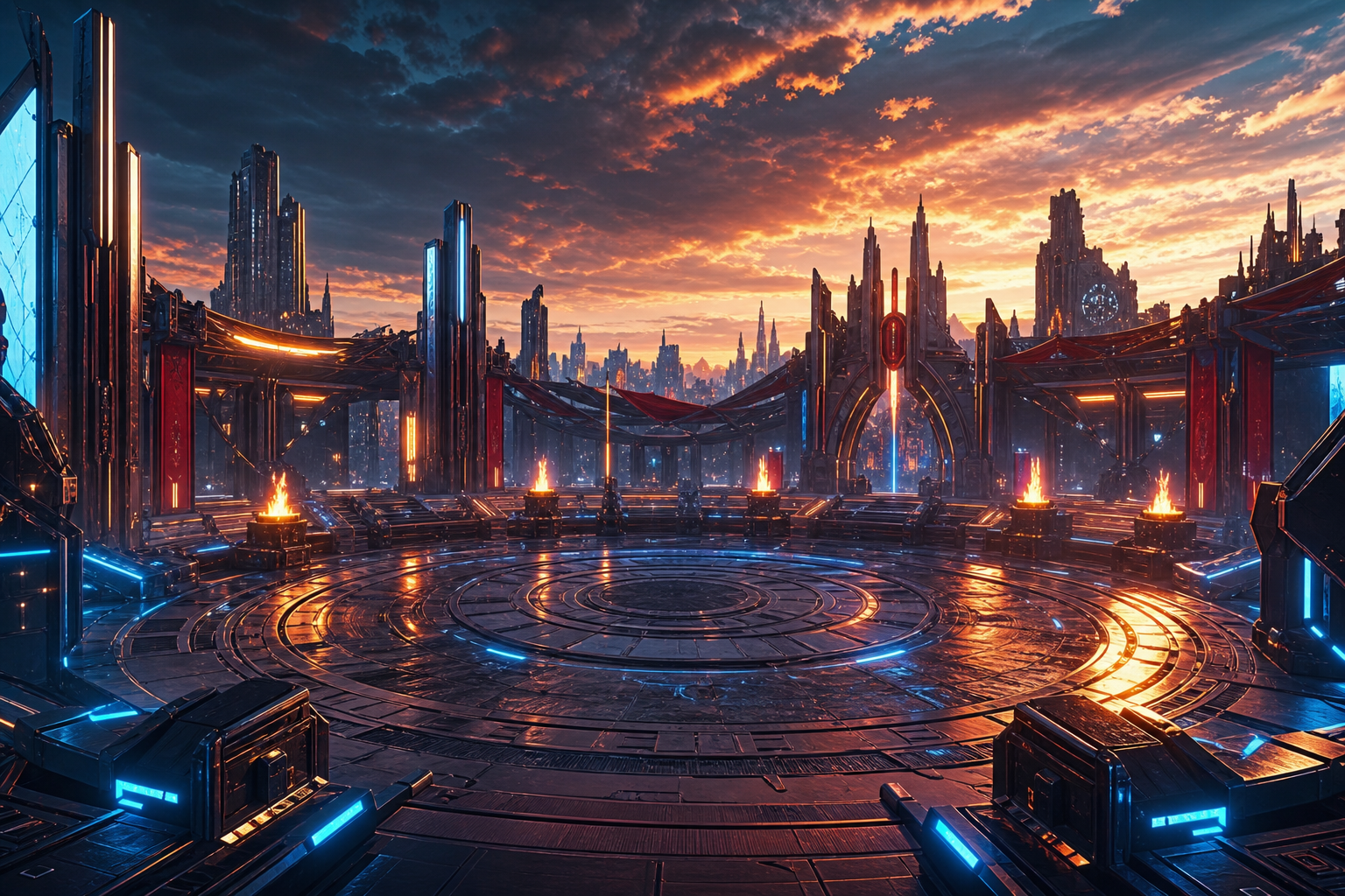 Sci Fi Battle Arena With Neon Lights Gaming Wallpaper  3 4K