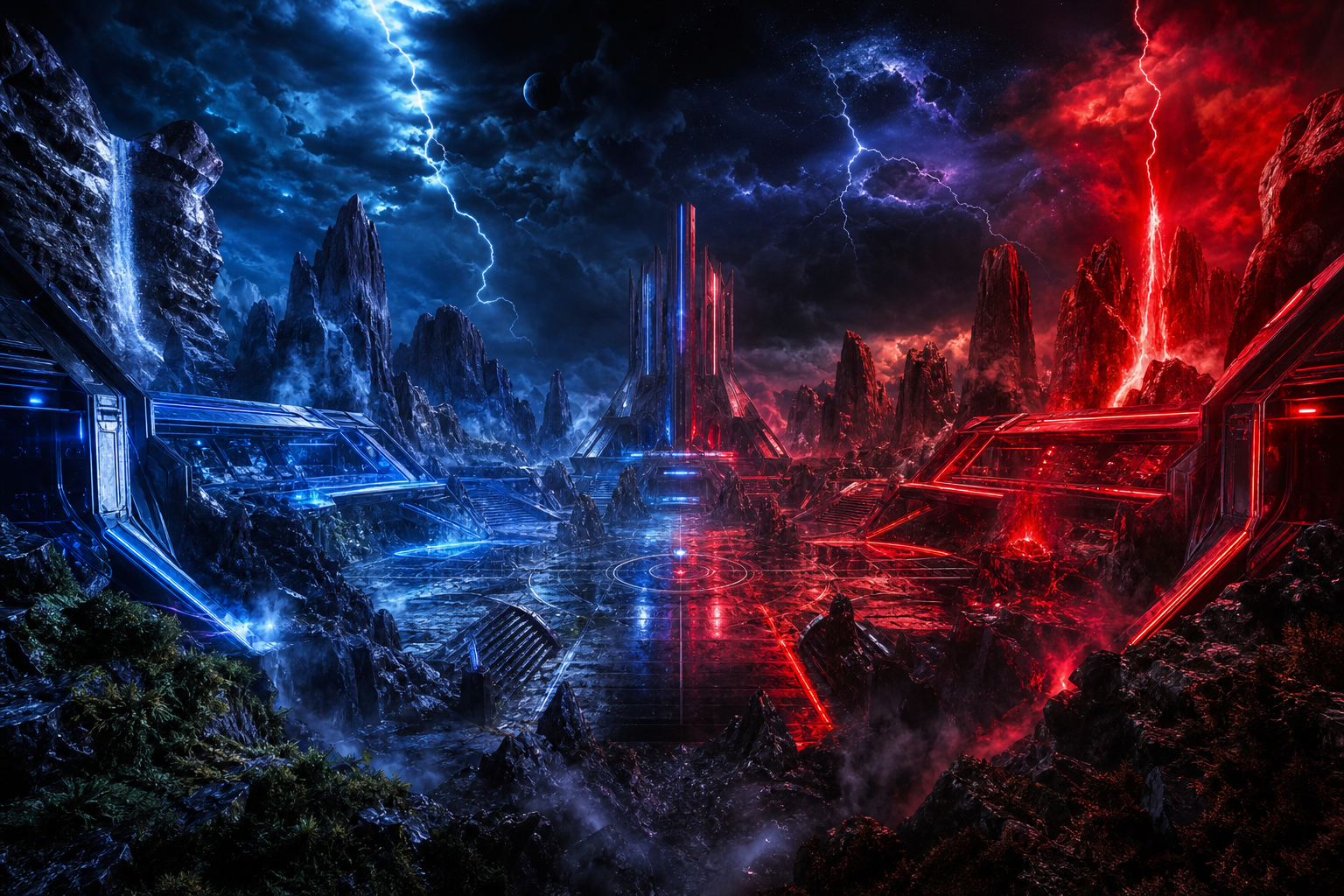 Sci Fi Battle Arena With Neon Lights Gaming Wallpaper  3 4K