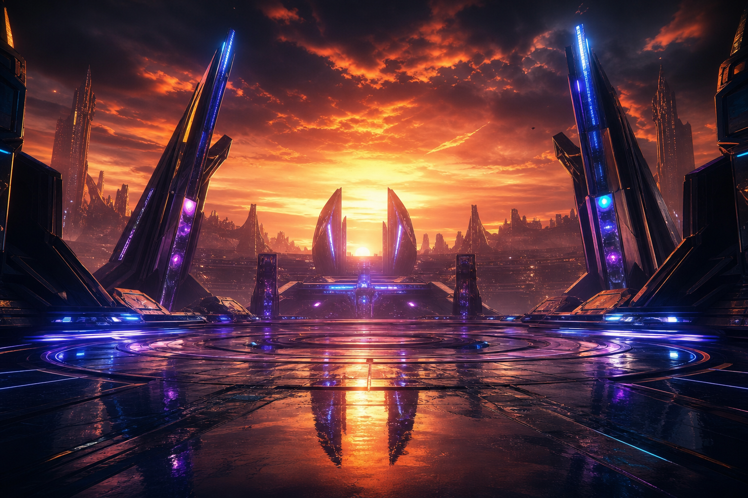 Sci Fi Battle Arena With Neon Lights Gaming Wallpaper  3 4K
