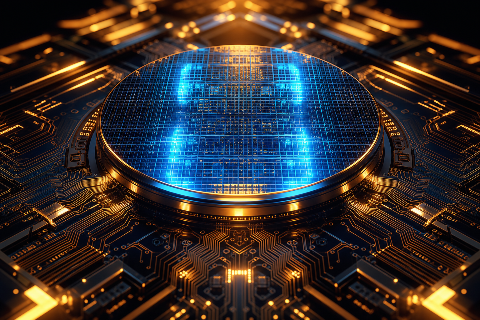 Semiconductor Wafer Glowing Blue Electronics Wallpaper  6 4K