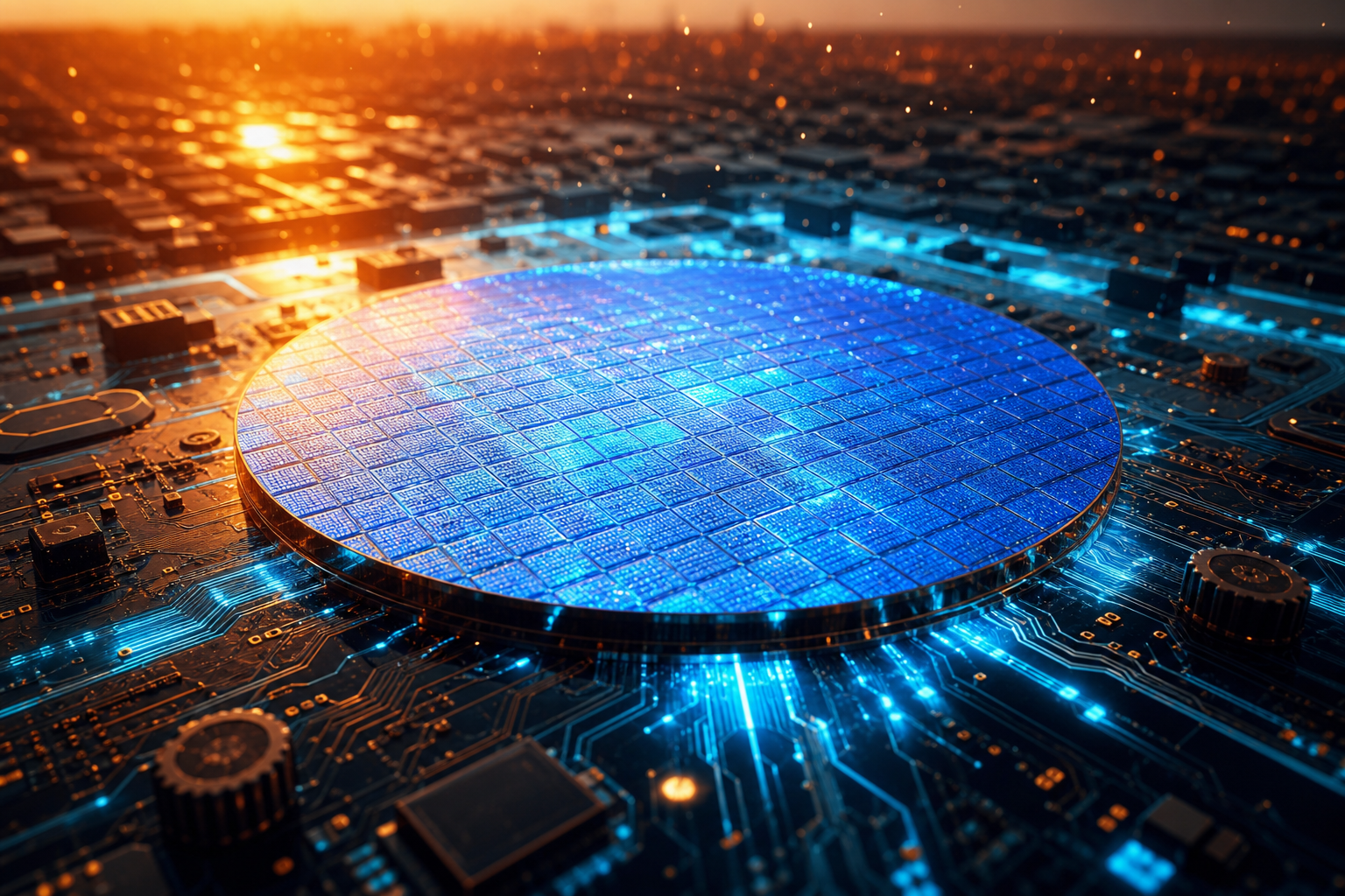 Semiconductor Wafer Glowing Blue Electronics Wallpaper  6 4K