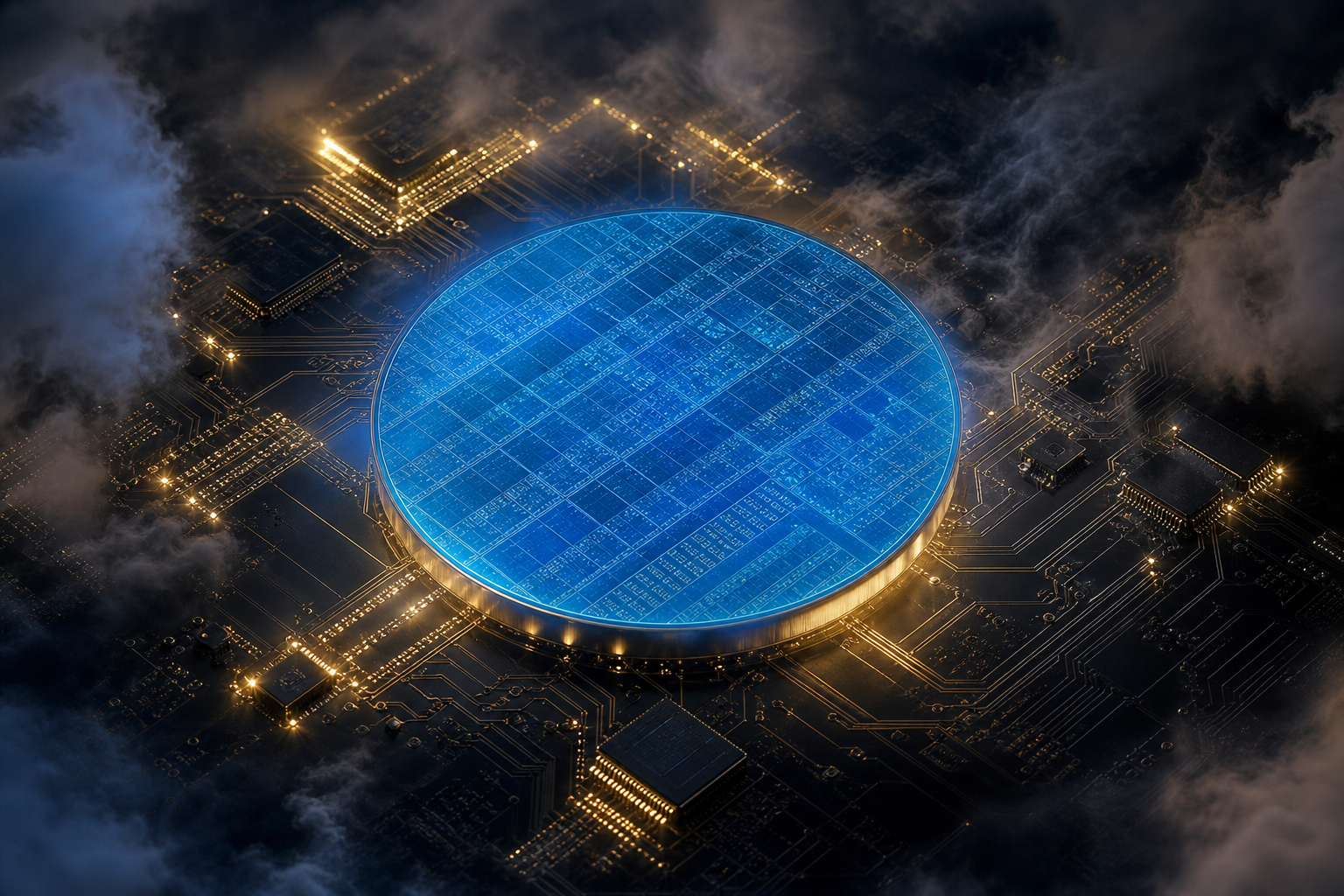 Semiconductor Wafer Glowing Blue Electronics Wallpaper  6 4K