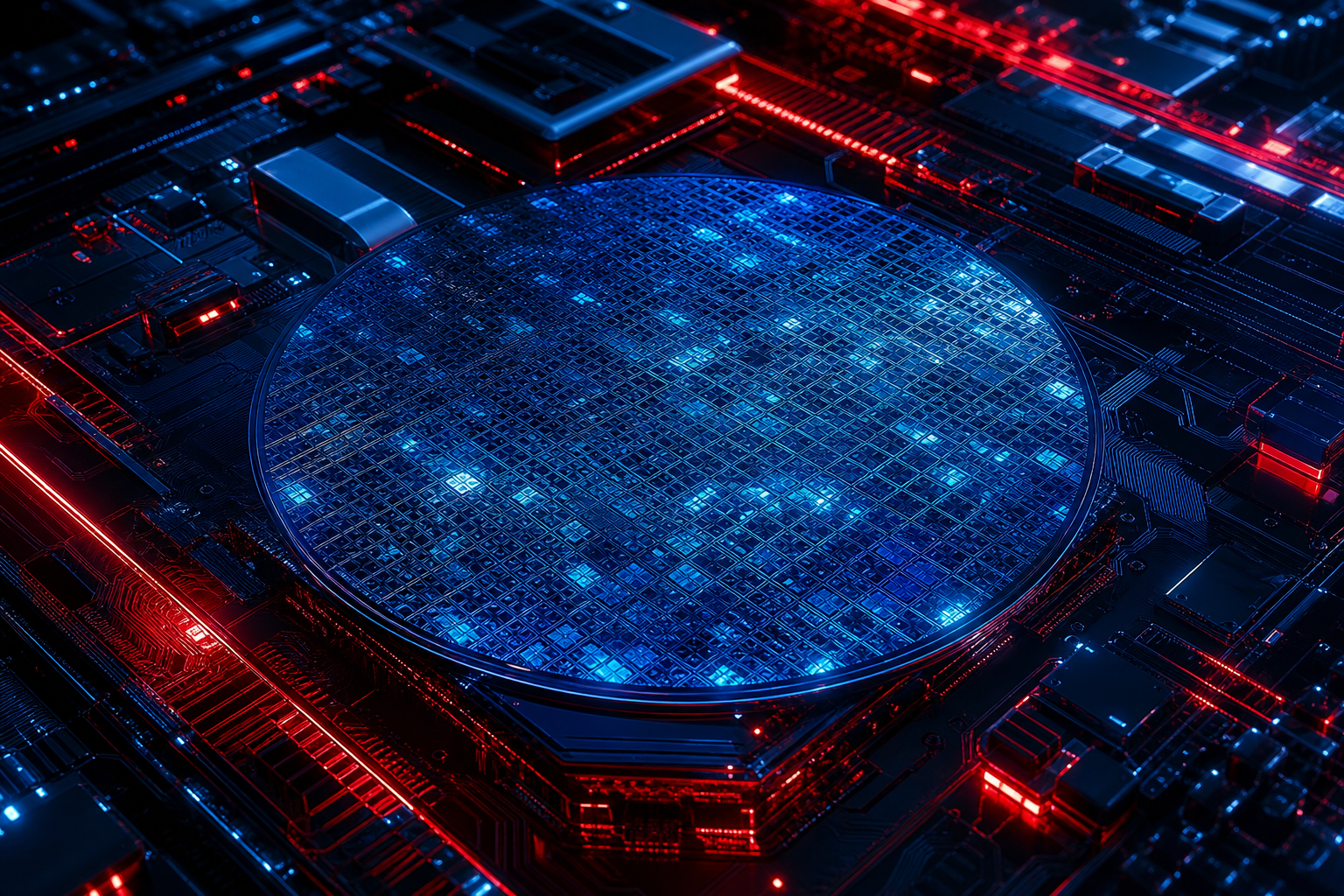 Semiconductor Wafer Glowing Blue Electronics Wallpaper  6 4K