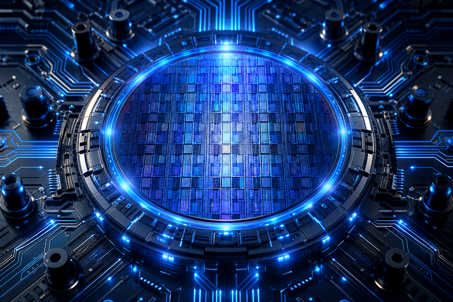Semiconductor Wafer Glowing Blue Electronics Wallpaper  6 4K