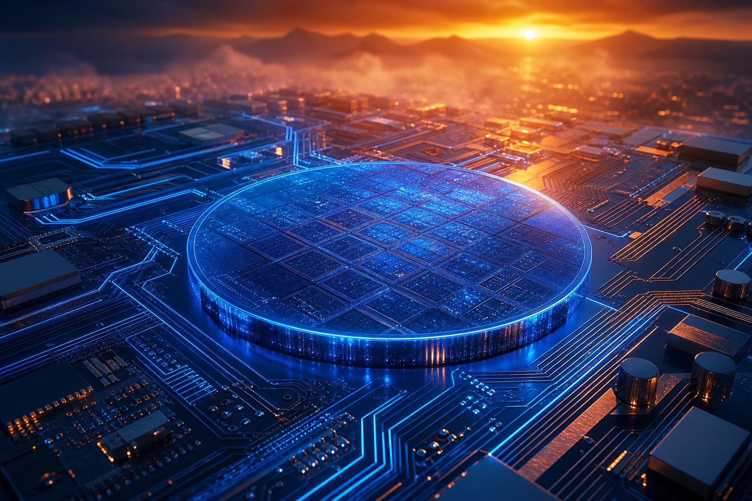 Semiconductor Wafer Glowing Blue Electronics Wallpaper  6 4K